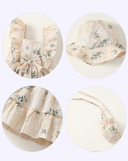 Renotemy Newborn Infant Baby Girl Dresses Summer Outfits Boho Casual Sundress Gifts Toddler Clothes for Girl with Hat and Bag
