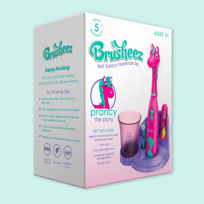 Brusheez Kids’ Electric Toothbrush Set - Safe & Effective for Ages 3+ - Parent Tested & Approved with Gentle Bristles, 2 Brush Heads, Rinse Cup, 2-Minute Timer, & Storage Base (Sparkle The Unicorn)
