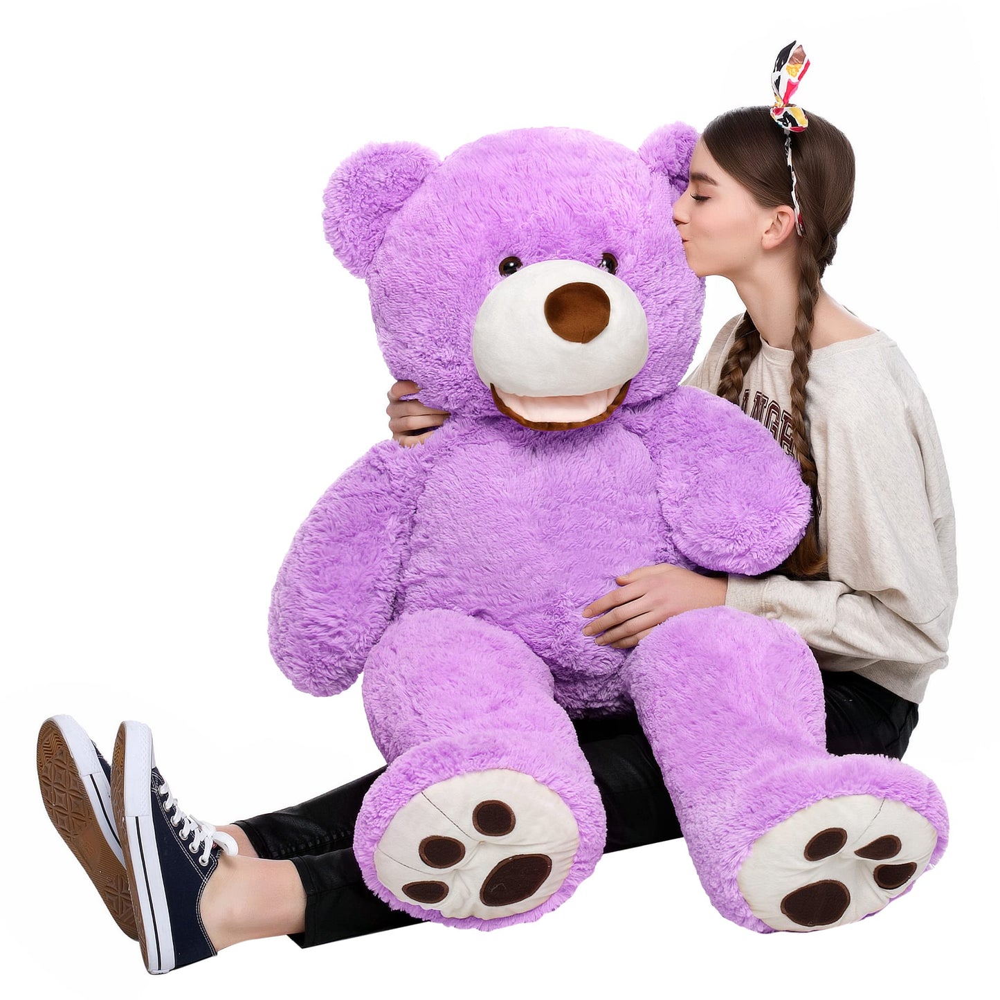 MorisMos Smile Giant Teddy Bear, 51inch Large Stuffed Bears with Big Footprints, Big Stuffed Animals Cuddly Plush Gifts for Girlfriends, Boyfriend, Dark Brown