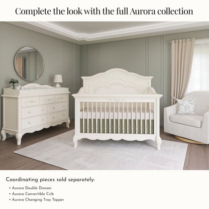 Evolur Aurora 5-in-1 Convertible Crib in Ivory Lace, Greenguard Gold Certified, Features 3 Mattress Height Settings, Sturdy and Spacious Baby Crib, Wooden Furniture
