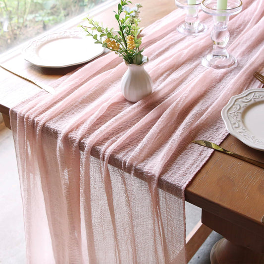 FEXIA Beige Cheesecloth Table Runner 35x120 Inches Ivory Gauze Rustic Boho Spring Easter Table Runner for Engagement Party Decorations Bridal Shower Wedding Party First Communion Centerpiece