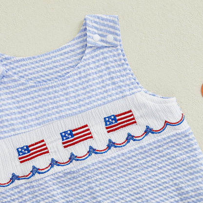 Baby Girl Pumpkin Embroidery Jumpsuit Halloween Sleeveless Round Neck Plaid Tank Romper