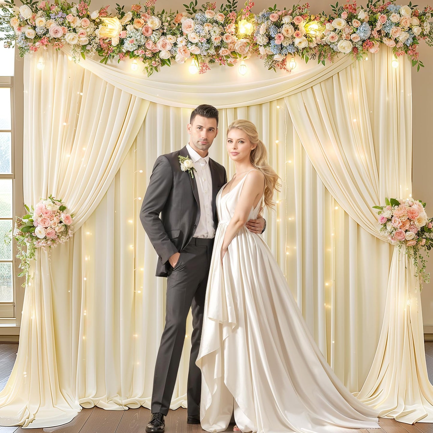 10x10ft Pink Backdrop Curtain with Lights String for Parties Wedding Wrinkle Free Soft Curtains Photo Backdrop Drapes for Girls Birthday Baby Shower Background Decorations 5x10ft, 2 Panels