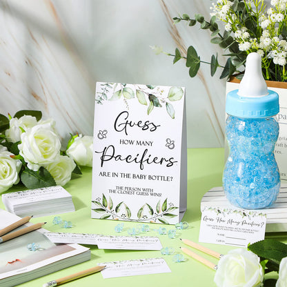 Roowest 512 Pcs Baby Shower Games Guess How Many Pacifiers Sign 100 Small Guessing Games 10 HB Pencils 750ml Milk Bottle 400 Acrylic Pacifiers Decoration for Guest Gender Reveal(Pink,Bear)