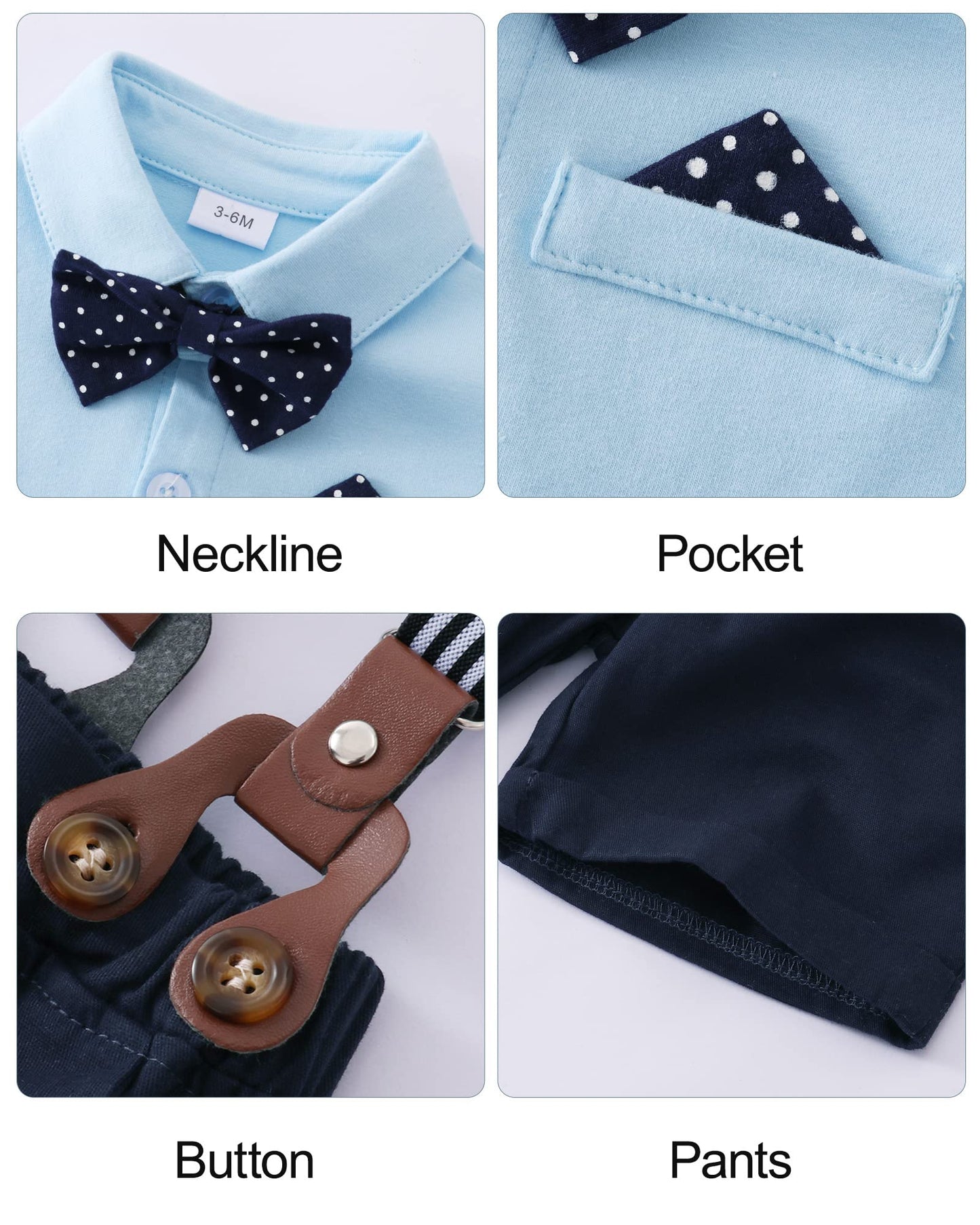 YUEMION Infant Baby Boy Clothes Gentleman Outfits Suits Summer Short Sleeve Bowtie Bodysuit Shirts + Suspender Shorts(0-24M)