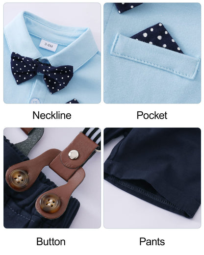 YUEMION Infant Baby Boy Clothes Gentleman Outfits Suits Summer Short Sleeve Bowtie Bodysuit Shirts + Suspender Shorts(0-24M)