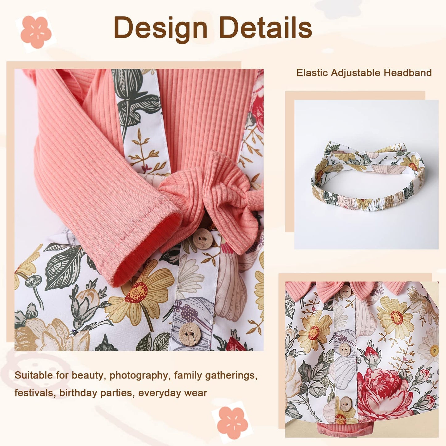 Newborn Baby Girl Clothes Infant Romper Floral Suspender Dress Ruffle Sleeve Onesie Outfit Jumpsuit Headband Spring Summer
