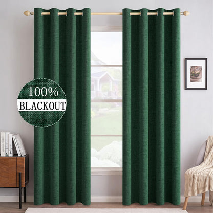 MIULEE 100% Blackout Linen Textured Curtains for Bedroom Solid Thermal Insulated Natural Beige Grommet Room Darkening Curtains & Drapes Luxury Decor for Living Room Nursery 52 x 84 Inch (2 Panels)