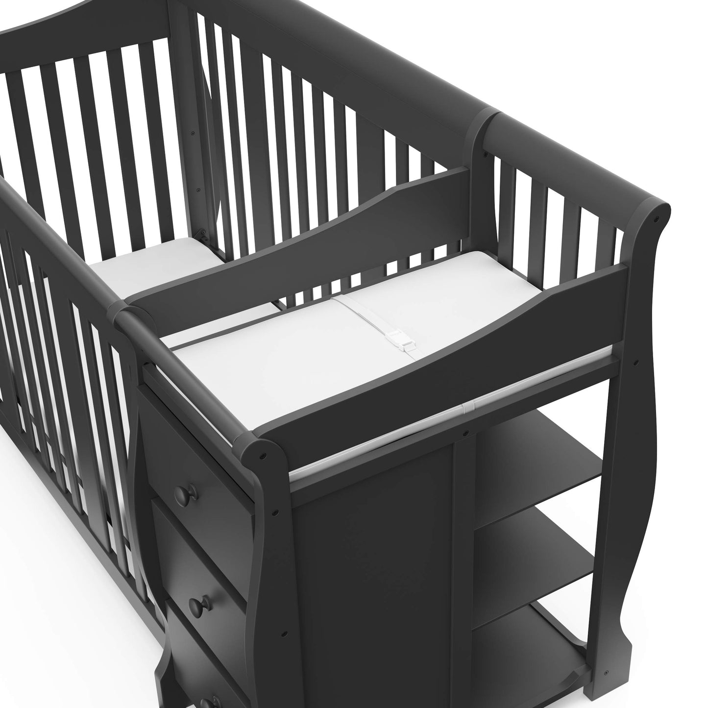 Storkcraft Portofino 5-in-1 Convertible Crib and Changer (Espresso) – Crib and Changing -Table Combo with 3 Drawers, Includes Baby Changing Pad, Converts to Full-Size Bed