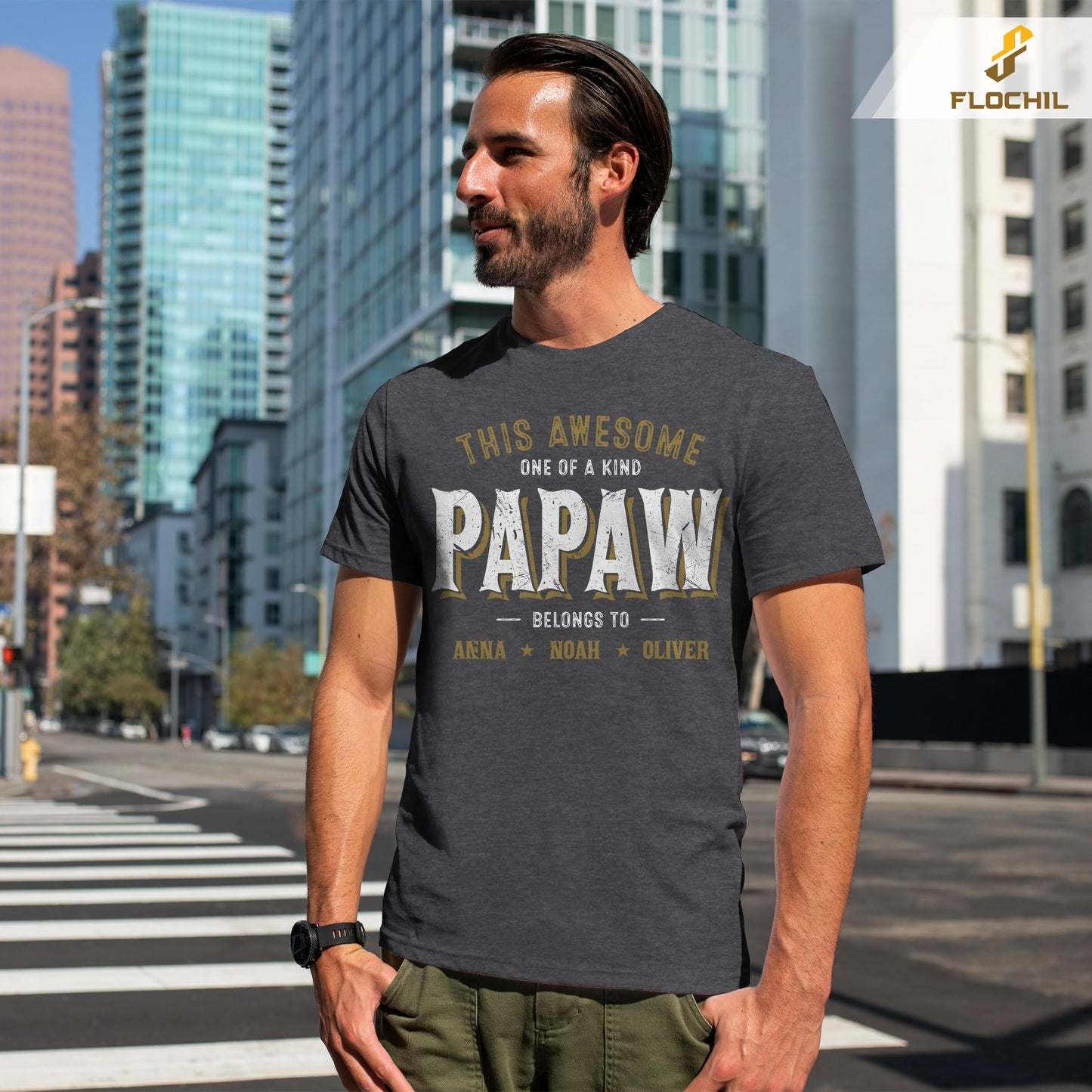 FLOCHIL Personalized Dad Shirt for Men, Custom Dad Shirt with Kids Names, Customized Fathers Day T Shirt, Gifts for Dad