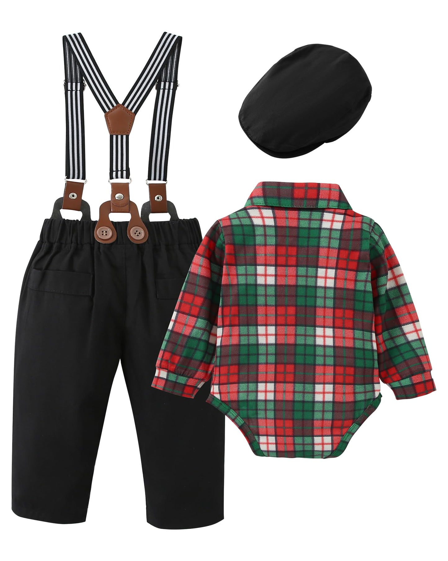 ZOEREA Baby Boy Suit 0-24M Gentleman Outfit Clothes Set Infant Long Sleeve Dress Shirt+Suspender Pants+Bowtie+Beret Hat