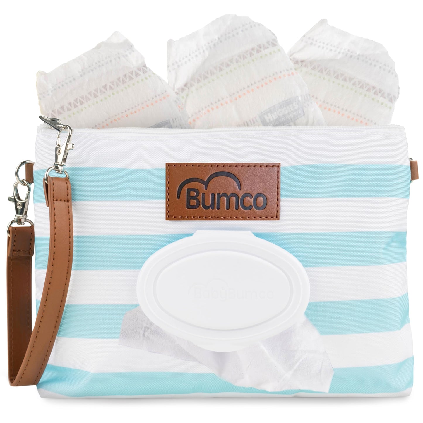 Bumco Diaper Clutch Bag with Refillable Wipes Dispenser - Water Resistant, Lightweight Diaper Pouch with on the go Wipes Dispenser, Portable Baby Wipe Dispenser, (Pink Stripes)