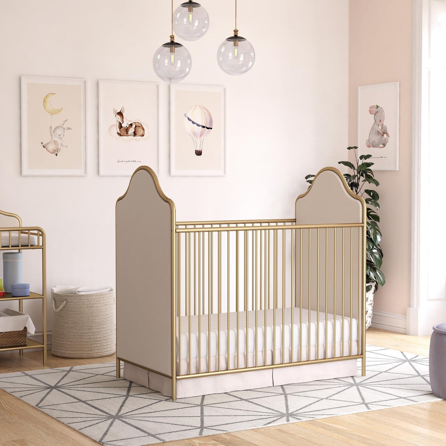 Little Seeds Piper Upholstered Metal Crib, Gold