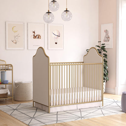 Little Seeds Piper Upholstered Metal Crib, Gold