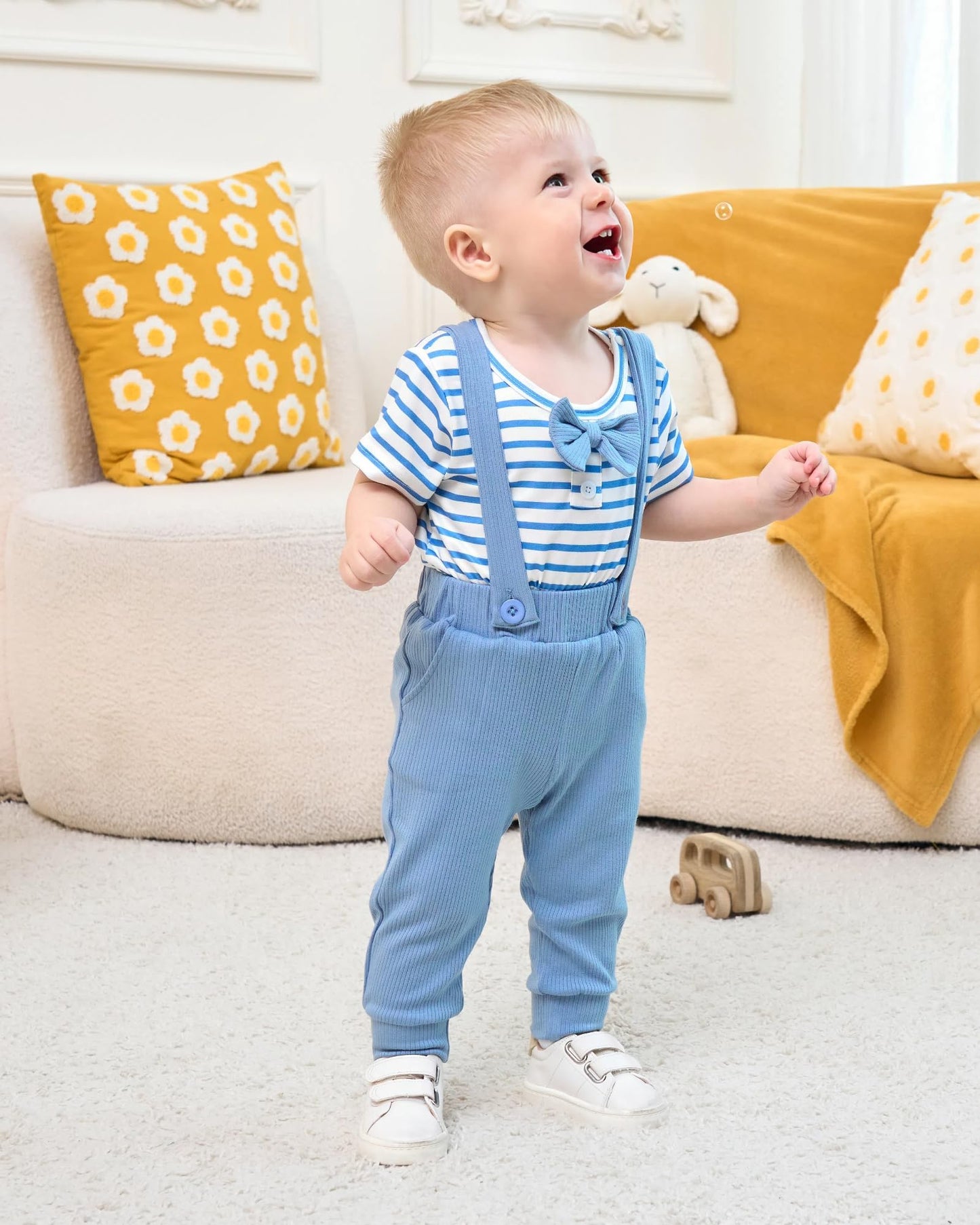 SANMIO Baby Boy Clothes 0-18 Months Newborn Outfits Short Sleeve Romper Top and Suspender Pants Baby Boy Summer Clothing 2Pcs