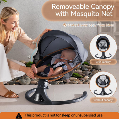 LAREX Baby Swing to Toddler Electric Infant Swing Portable for Newborn Boy Girl, 5 Sway Speeds with Remote Control, 12 Preset Melodies and Bluetooth, 0-6 Months Max 20 Lbs(Dark Wood Grain)