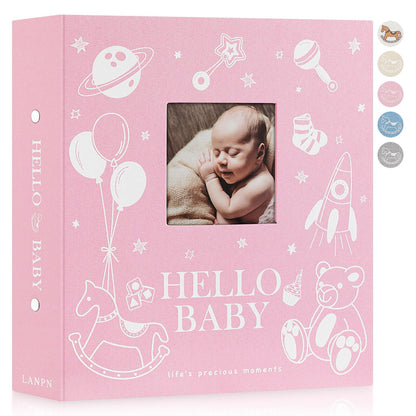 Lanpn Baby Photo Album 4x6 300 Pockets, Linen Newborn Bebe Ultrasound Photo Album with Memo Writing Area, Cover Photo Book, Picture Album for kids, Baby Girl Boy Memory Book Keepsake Colorful