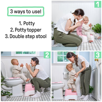 Ingenuity Prepare to Potty 3-in-1 System - Potty Training Toilet, Topper, Step Stool, Easy Setup, Pink, for Toddlers 18 Months+