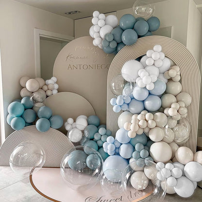 Dusty Blue Balloons Garland Arch Kit 139Pcs Fog Blue White Sand Balloons for Baby Shower Birthday Bear Theme Wedding Bride Anniversary Gender Reveal Party Decorations for Boy Girl Adult