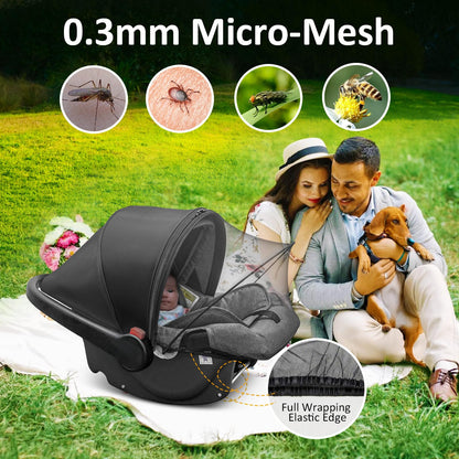 Universal Car Seat Canopy, Baby Car Seat Cover, Mosquito Net with Sunshade & Zipper - Breathable Mesh Infant Bug Net for Baby | Elastic Edge, Portable & Machine Washable