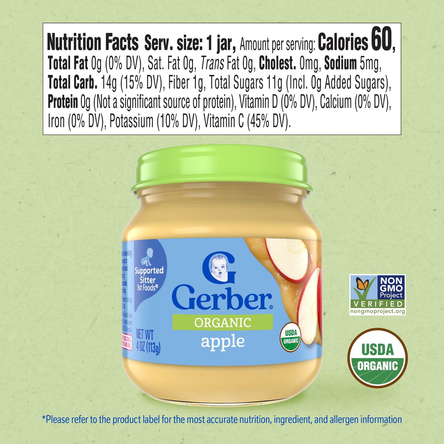 Gerber Stage 1 Baby Food, Organic Butternut Squash Jar, Baby Puree, Non-GMO, Vegetable, Puree Jars Glass, 10-pack