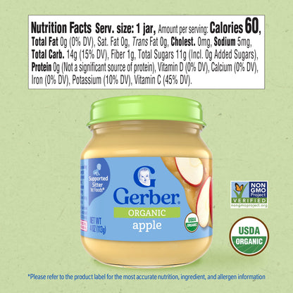 Gerber Stage 1 Baby Food, Organic Butternut Squash Jar, Baby Puree, Non-GMO, Vegetable, Puree Jars Glass, 10-pack