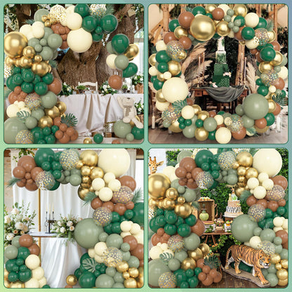 Amandir 153pcs Sage Green Balloon Garland Arch Kit, Different Sizes 18 12 10 5 inch Green Blush Gold Latex Metallic Confetti Gold Balloons for Birthday Baby Shower Wedding Safari Forest Decorations