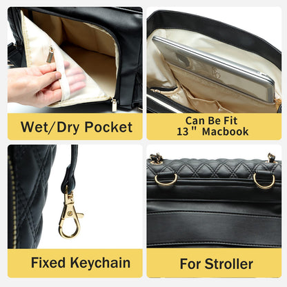 miss fong Diaper Bag Backpack Baby Diaper Bag for baby boy and girls, Leather Baby Bag with 13 diaper bag organizing pouches, Changing Pad, Stroller Straps and 4 Insulated Pockets(Black)