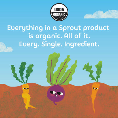 Sprout Organics Baby Food, Root Veg & Beef, Creamy Veg & Chicken, Plant-Based Chickpea Protein Pack, 8+ Months, 4 Oz Purees (Pack of 18)