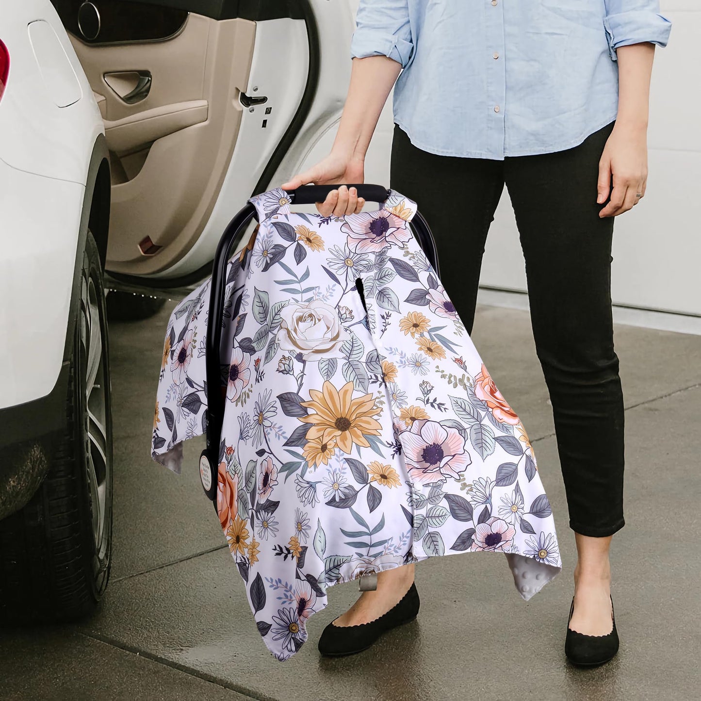 Rquite Car Seat Cover Baby, Carseat Covers Baby Boy, Minky Infant Car Seat Cover Winter, Peekaboo Opening Car Seat Canopy, Multi-use Baby Carrier, Stroller, Nursing Cover, Minky Blanket, Dinosaur