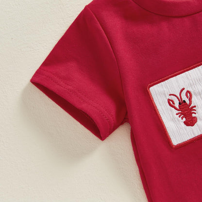 fhutpw Baby Toddler Boy Summer Clothes Embroidery Pattern Short Sleeve Tops & Casual Shorts 6 12 18 Months Outfits Sets