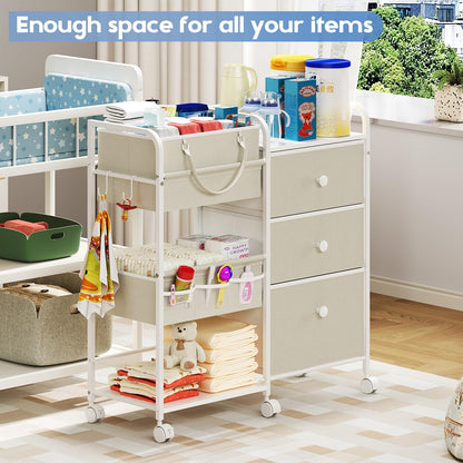 2In1 Baby Diaper Caddy Organizers and Storage, 3-Tier Rolling Diaper Cart, Diaper Caddy Organizer with Dividers and Drawers, Mobile Utility Cart for Changing Table, Crib Nursery, Bedroom