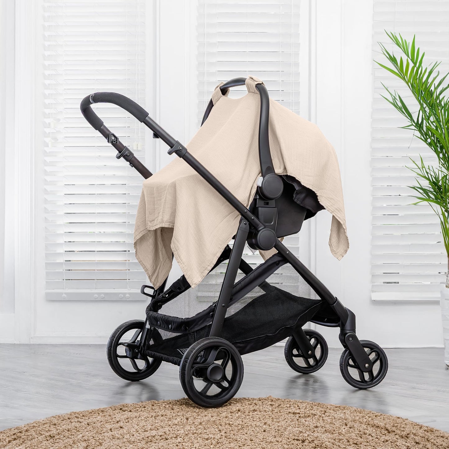 Comfy Cubs Baby Car Seat Cover - Soft, Breathable Bamboo Rayon and Muslin Cotton Blend - Lightweight Canopy for Sun, Bug, and Comfort Protection - Large Size Infant Seat Cover in Sage Design
