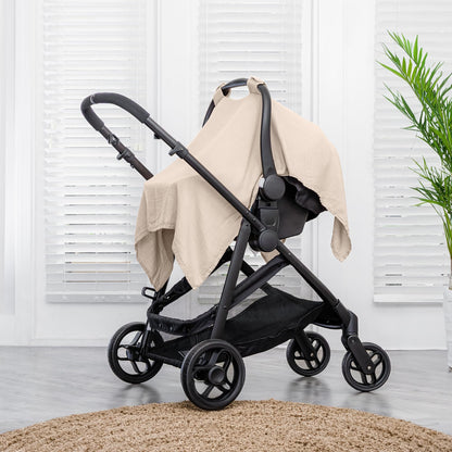 Comfy Cubs Baby Car Seat Cover - Soft, Breathable Bamboo Rayon and Muslin Cotton Blend - Lightweight Canopy for Sun, Bug, and Comfort Protection - Large Size Infant Seat Cover in Sage Design