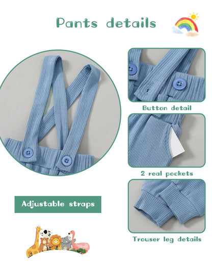 SANMIO Baby Boy Clothes 0-18 Months Newborn Outfits Short Sleeve Romper Top and Suspender Pants Baby Boy Summer Clothing 2Pcs