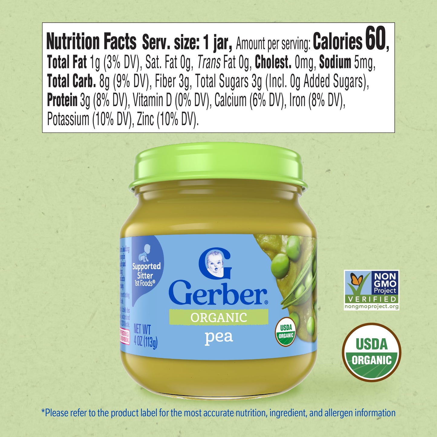 Gerber Stage 1 Baby Food, Organic Butternut Squash Jar, Baby Puree, Non-GMO, Vegetable, Puree Jars Glass, 10-pack