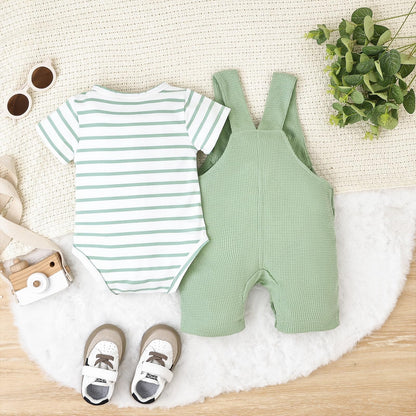 Baby Boy Clothes Infant Summer Outfits Short Sleeve Striped Romper Cute Cartoon Dog Overall Pants Set 2pcs 0-18 Months