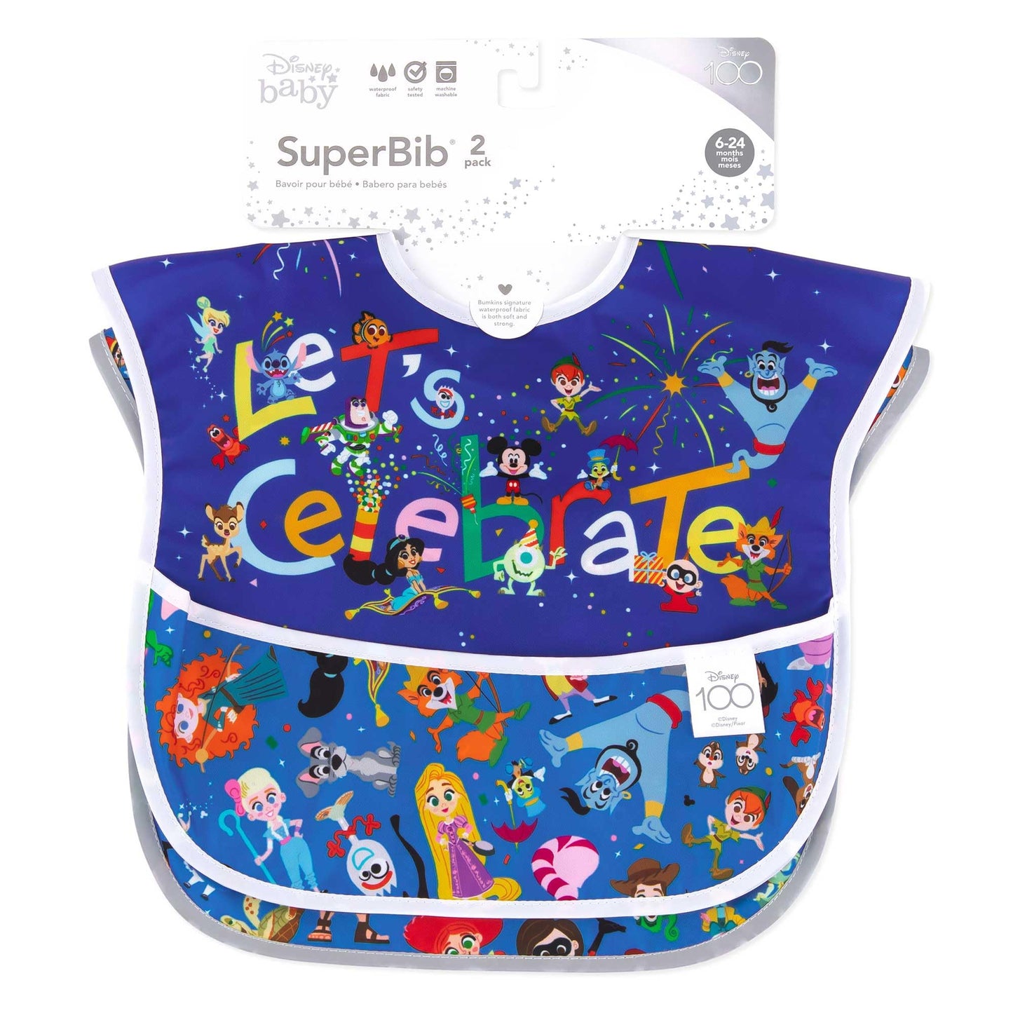 Bumkins Disney Bibs for Girl or Boy, SuperBib Baby and Toddler 6-24 Months, Essential Must Have for Eating, Feeding, Baby Led Weaning, Mess Saving Waterproof Soft Fabric, 3-pk Pooh Bear and Friends
