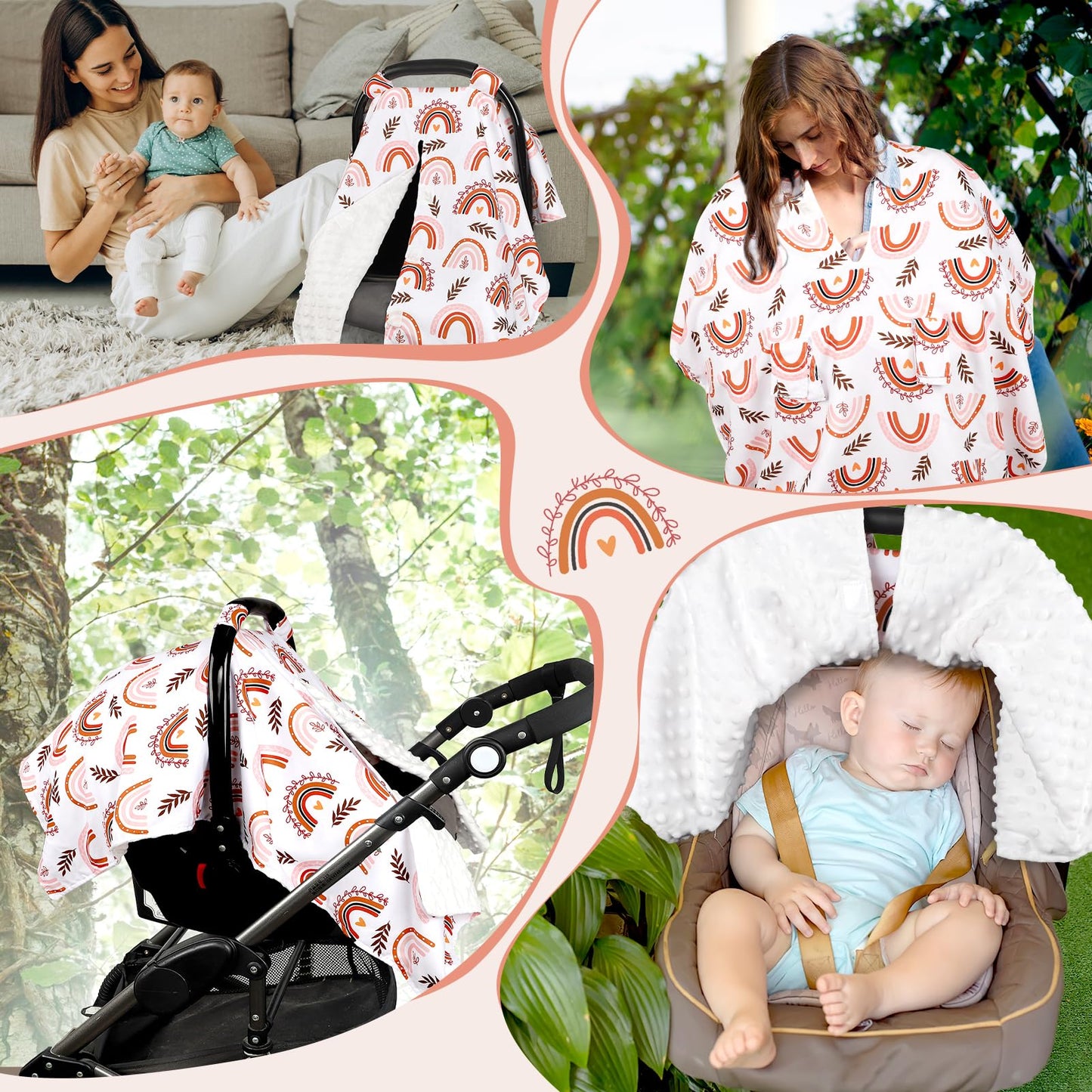 Baby Car Seat Cover, Breathable Infant Carseat Cover for Summer Peekaboo Opening Car Seat Canopy Cover, Nursing Cover for Baby Boys Girls (Blue Dinosaurs)
