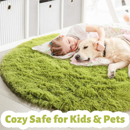 Pink Round Area Rugs 6Ft for Bedroom Living Room, Big Fluffy Shag Circle Rug for Kids Playroom, Cute Preppy Room Decor for Teen Girls, Cozy Fuzzy Furry Plush Carpets for Baby Nursery, Dorm, Classroom