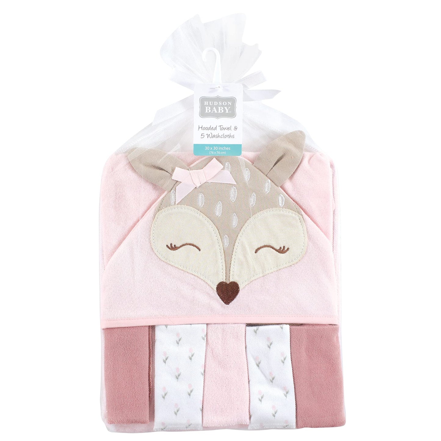 Hudson Baby Unisex Baby Hooded Towel and Five Washcloths, Modern Giraffe, One Size