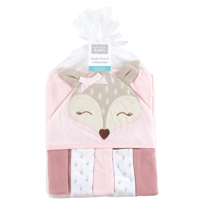 Hudson Baby Unisex Baby Hooded Towel and Five Washcloths, Modern Giraffe, One Size