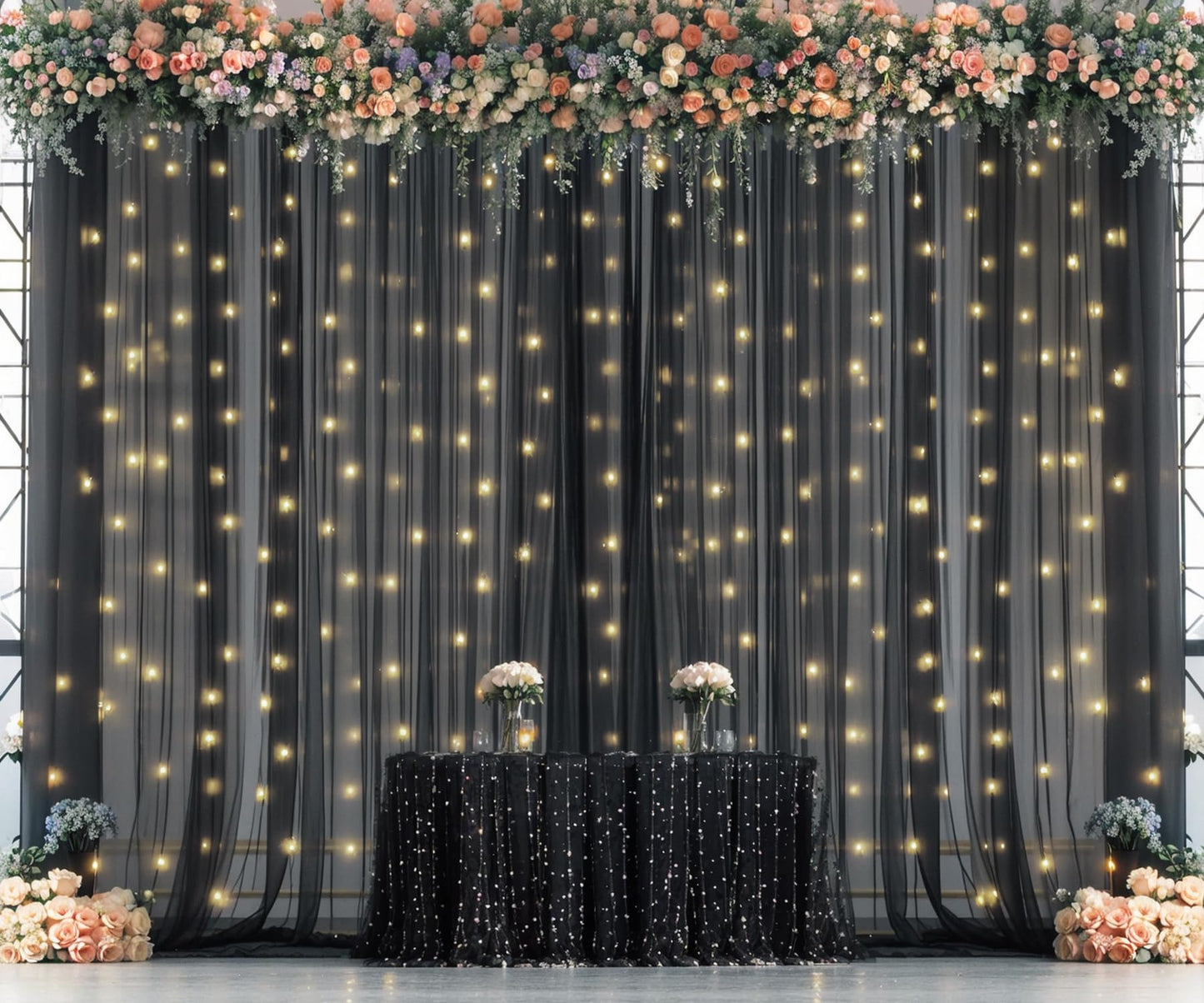 White Tulle Backdrop Curtain with Lights String for Parites 10×8ft Sheer Backdrop Curtains White Curtain Backdrop for Wedding Baby Shower Birthday Party Photo Shoot Decorations(2 Panels 10ft×8ft)