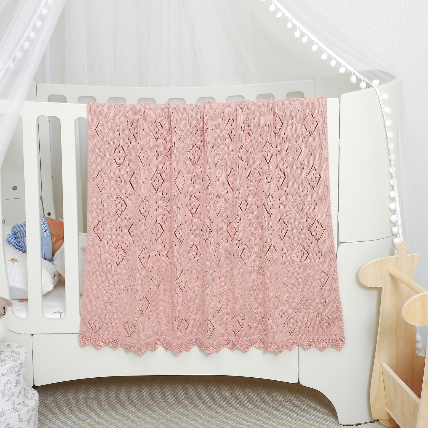 mimixiong Baby Swaddle Blanket 100% Cotton Gender Neutral Pointelle Receiving Blanket for Boys Girls Cuddle Stroller Crib Blanket (Oatmeal)