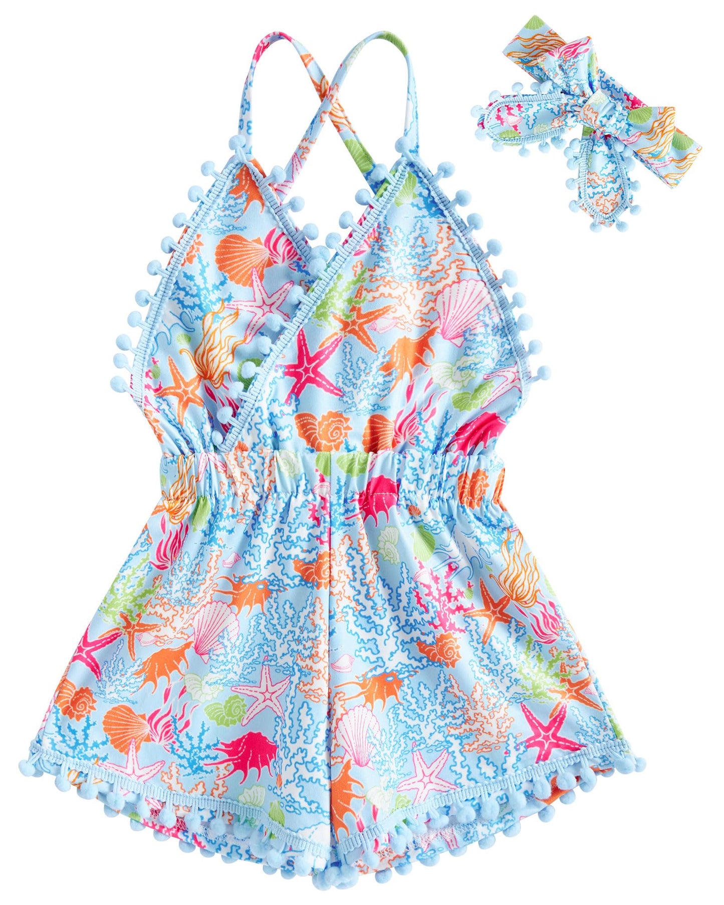 6M-3T Baby Girl Backless Bodysuit Outfit Set Romper Jumpsuit with Headband