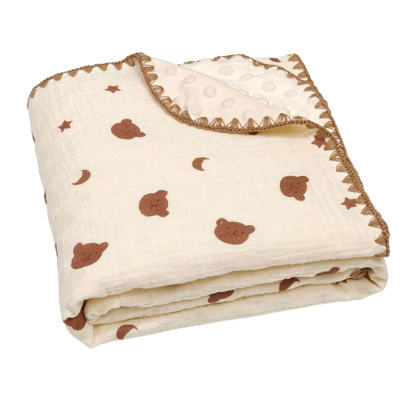 Baby Soft Muslin Thick Blanket Cotton and Dotted Backing Double Layer Receiving Blanket 40"x40" Bunny