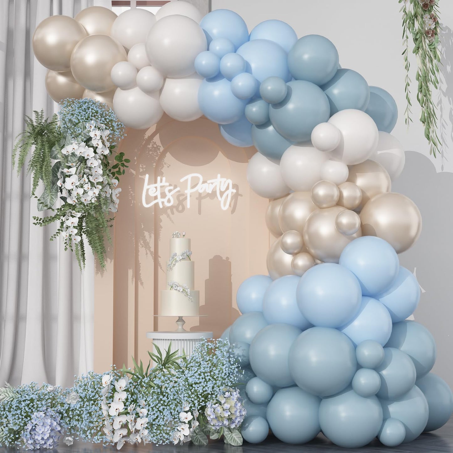 Dusty Blue Sage Green Balloon Arch Kit Slate Fog Blue Pastel Green White Sand Beige Gold Balloons Garland for Jungle Safari Birthday Baby Shower Wedding Party Decorations