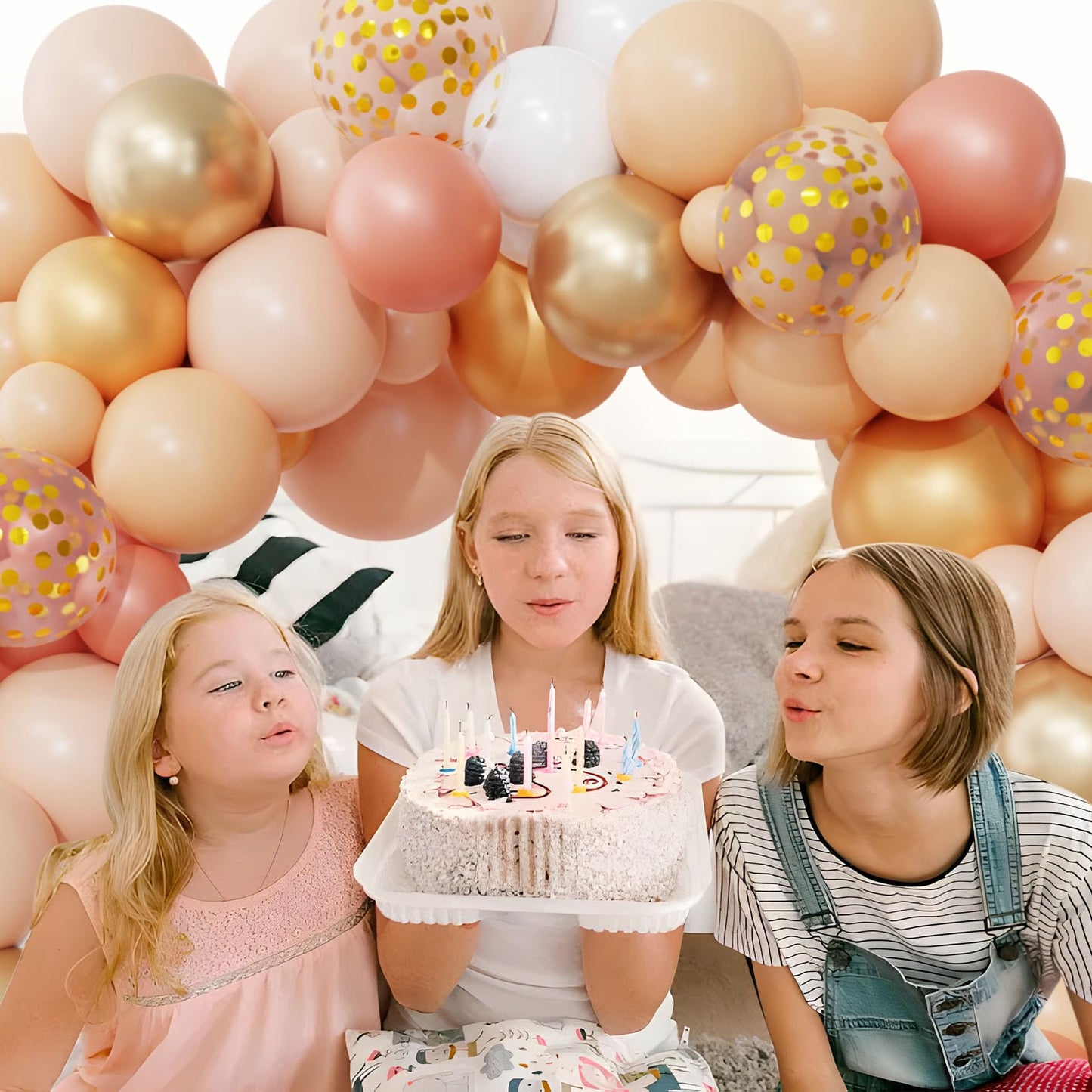 Ouddy Party Dusty Pink Balloons Arch Garland Kit, Different Sizes 18 12 10 5 Inch Boho Pink White Sand Latex Metallic Confetti Balloon for Girl Baby Shower Mothers Day Birthday Party Decorations
