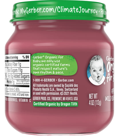 Gerber Purees Organic 2nd Foods Apple Wild Blueberry Baby Food Glass Jar (Pack of 6)