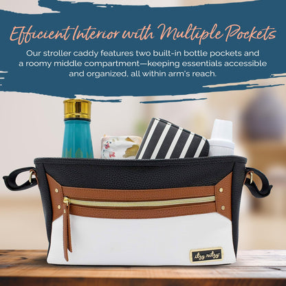 Itzy Ritzy Adjustable Stroller Caddy and Organizer Bag Featuring Front Zippered Pocket, 2 Built-in Interior Pockets & Adjustable Straps to Fit Nearly Any Stroller (Chai)